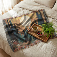 Load image into Gallery viewer, Forest Tapestry Blanket – Woven Moon Landscape Rustic Cabin Throw