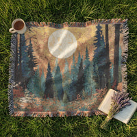 Load image into Gallery viewer, Forest Tapestry Blanket – Woven Moon Landscape Rustic Cabin Throw