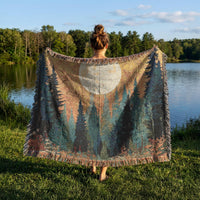 Load image into Gallery viewer, Forest Tapestry Blanket – Woven Moon Landscape Rustic Cabin Throw