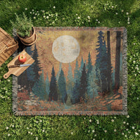 Load image into Gallery viewer, Forest Tapestry Blanket – Woven Moon Landscape Rustic Cabin Throw