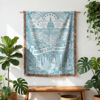 Load image into Gallery viewer, Capitol Building Tapestry Throw Blanket America 250th Anniversary Woven Cotton Design Patriotic Home Styling Collection USA Commemorative Gift Handwoven Fringed Border Blue Cream Pattern Historical Celebration Display Furniture Accent Wall