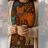 Load image into Gallery viewer, Boho Cat Tshirt – Folk Art Design with Vintage Autumn Florals