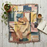 Load image into Gallery viewer, Woven Cotton Tapestry Custom Pet Portrait Wall Hanging Art Personalized Dog Photo Blanket Throw With Colorful Fringed Edges Modern Blocky Background Mid Century Palette Perfect Gift For Dog Lover Bernese Mountain Tribute Cozy Sofa Accent
