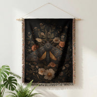 Load image into Gallery viewer, Throw Blanket Woven Tapestry Tree Of Life Cotton Fringe Botanical Design Nature Inspired Home Textile Cozy Sofa Accent Living Room Bedroom Boho Style Black Background Floral Pattern Soft Fabric Artisan Crafted Gift Cottagecore Aesthetic