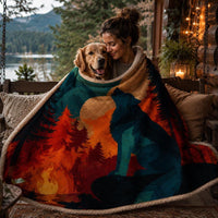 Load image into Gallery viewer, Plush Sherpa Throw Blanket Wolf Design Fleece Construction Ultra Soft Cozy Wrap Howling Wolf Silhouette Mountain Scene Warm Comfortable Blanket Cabin Lodge Accent Premium Quality Material Teal Rust Amber Sunset Colors Wildlife Nature Theme