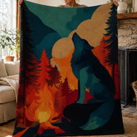 Load image into Gallery viewer, Wolf Sherpa Blanket Plush Fleece Throw Howling Wolf Design Mountain Scene Sunset Colors Perfect Camping Gift For Men Outdoor Enthusiasts Wildlife Lovers Cozy Wrap Cabin Accent Rustic Lodge Theme Soft Warm Blanket Nature Inspired Artwork
