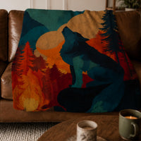 Load image into Gallery viewer, Wolf Sherpa Blanket – Plush Fleece Throw Howling Wolf Design