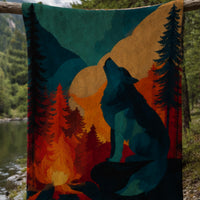 Load image into Gallery viewer, Wildlife Blanket Howling Wolf Design Sherpa Fleece Throw Nature Lovers Gift Mountain Wilderness Scene Sunset Colors Cozy Wrap Soft Plush Material Cabin Rustic Theme Outdoor Enthusiast Gift Teal Rust Amber Tones Warm Comfortable Throw