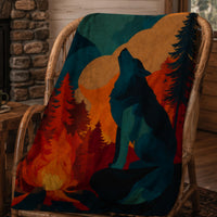 Load image into Gallery viewer, Wolf Sherpa Blanket – Plush Fleece Throw Howling Wolf Design