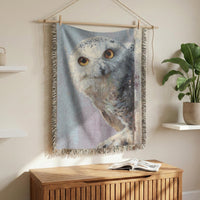 Load image into Gallery viewer, Snowy Owl Blanket – Woven Cotton Wildlife Throw Tapestry