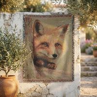 Load image into Gallery viewer, Fox Throw Blanket Woven Tapestry Design Vintage Animal Portrait Woodland Nursery Textile Cozy Bedroom Accent Rustic Cabin Style Soft Comfortable Throw Perfect Gift For Nature Enthusiasts Wildlife Home Accent Cottagecore Aesthetic Decorative