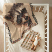 Load image into Gallery viewer, Raccoon Woven Blanket – 100% Cotton Wildlife Throw