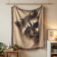 Load image into Gallery viewer, Raccoon Woven Blanket – 100% Cotton Wildlife Throw