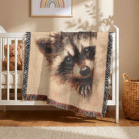 Load image into Gallery viewer, Raccoon Woven Blanket – 100% Cotton Wildlife Throw