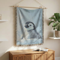 Load image into Gallery viewer, Woven Penguin Blanket Cotton Throw Tapestry Baby Nursery Wall Art Animal Wildlife Design Soft Textile Fringe Accent Cozy Bedroom Throw Blanket Coastal Nature Theme Decorative Wall Hanging Tapestry Penguin Portrait Art Baby Room Textile
