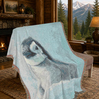 Load image into Gallery viewer, Penguin Woven Blanket – Cotton Throw Tapestry Nursery Wall Art