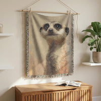 Load image into Gallery viewer, Meerkat Throw Blanket – Woven Cotton Wildlife Tapestry Wall Hanging