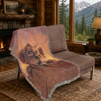 Load image into Gallery viewer, Cozy Lion Throw Blanket Handwoven Cotton Woven Textile Boho Tapestry Safari Nursery Wall Hanging Lion Cub Portrait Realistic Wildlife Design Colorful Fringed Edge Details Jungle Theme Animal Blanket Big Cat Accent Perfect Gift For Nature