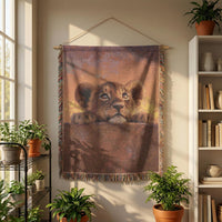 Load image into Gallery viewer, Wildlife Throw Blanket Lion Cub Portrait Design Handwoven Cotton Safari Nursery Tapestry Wall Hanging Realistic Big Cat Photography Style Cozy Animal Blanket Jungle Theme Boho Home Accent Colorful Fringed Edges Artisan Woven Textile Perfect