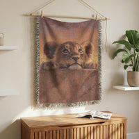 Load image into Gallery viewer, Lion Throw Blanket – Handwoven Cub Design Safari Nursery Wall Hanging