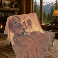 Load image into Gallery viewer, Lion Throw Blanket – Handwoven Cub Design Safari Nursery Wall Hanging