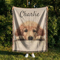 Load image into Gallery viewer, Custom Pet Blanket – Personalized Name Embroidered Woven Cotton