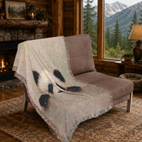 Load image into Gallery viewer, Soft Cotton Throw Panda Face Design Woven Blanket Gift Cozy Home Textile Nursery Room Essential Handcrafted Fringe Detail Premium Quality Construction Minimalist Animal Pattern Black White Bear Motif Sofa Accent Piece Comfortable Everyday