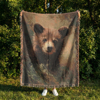 Load image into Gallery viewer, Woven Cotton Tapestry Bear Blanket Wildlife Textile Rustic Lodge Throw Handcrafted Animal Portrait Fringed Edge Blanket Cozy Home Accent Wall Hanging Tapestry Nursery Wildlife Gift Nature Themed Throw Cabin Bedding Style Woodland Forest
