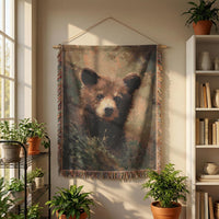 Load image into Gallery viewer, Wildlife Blanket Bear Throw Woven Cotton Construction Rustic Cabin Textile Handcrafted Nature Portrait Fringed Edge Throw Cozy Lodge Style Blanket Wall Tapestry Art Nursery Animal Gift Woodland Home Accent Forest Theme Collection Earthy