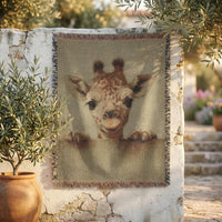Load image into Gallery viewer, Giraffe Nursery Blanket – Woven Cotton Boho Safari Throw with Fringe
