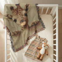 Load image into Gallery viewer, Giraffe Nursery Blanket – Woven Cotton Boho Safari Throw with Fringe