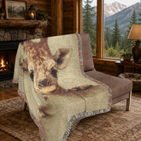 Load image into Gallery viewer, Giraffe Nursery Blanket – Woven Cotton Boho Safari Throw with Fringe
