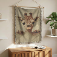 Load image into Gallery viewer, Giraffe Nursery Blanket – Woven Cotton Boho Safari Throw with Fringe