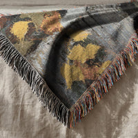 Load image into Gallery viewer, Halloween Throw Blanket Black Cat Autumn Leaves Design Woven Cotton Tapestry Construction Fall Season Pattern Fringed Edges Detail Perfect Gift Cat Lovers Cozy Home Accent Seasonal Comfort Essential Rustic Farmhouse Aesthetic Soft Quality