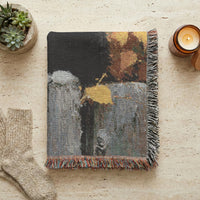 Load image into Gallery viewer, Black Cat Throw Blanket – Woven Cotton with Autumn Leaves Design