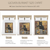 Load image into Gallery viewer, Black Cat Throw Blanket – Woven Cotton with Autumn Leaves Design