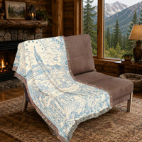 Load image into Gallery viewer, Patriotic Woven Throw Blanket America 250th Anniversary Capitol Building Tapestry USA Commemorative Celebration Gift Cotton Handwoven Fringed Design Blue Cream Colorway Home Styling Furniture Accent Wall Display American Independence
