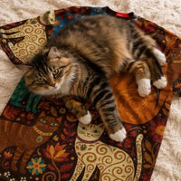 Load image into Gallery viewer, Boho Cat Tshirt – Folk Art Design with Vintage Autumn Florals