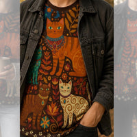 Load image into Gallery viewer, Boho Cat Tshirt – Folk Art Design with Vintage Autumn Florals