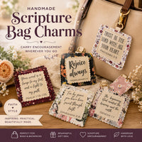 Load image into Gallery viewer, Handmade Bible Verse Bag Charm Scripture Tag Christian Gift Perfect For Women Teens Church Friends Metal Clasp Attachment Floral Border Design Colorful Faith Accessory Proverbs Psalm Thessalonians Ephesians Genesis Inspirational Message