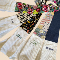 Load image into Gallery viewer, Hanging Kitchen Boa Towel Custom Embroidered Accessory Hands Free Design White Waffle Weave Cotton Hand Towels Connected Floral Fabric Strap Personalized Name Monogram Functional Kitchen Gift Absorbent Tea Towel Set Perfect Drying Dishes