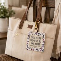 Load image into Gallery viewer, Inspirational Scripture Charm Bible Verse Bag Tag Christian Faith Accessory Religious Gift Metal Clasp Attachment Handmade Purse Charm Backpack Clip Floral Border Design Colorful Pattern Proverbs Psalm Thessalonians Ephesians Genesis
