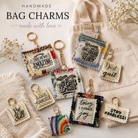 Load image into Gallery viewer, Handmade Motivational Bag Charm Inspirational Keychain Accessory Positive Affirmation Gift Daily Encouragement Reminder Fabric Patch Design Scalloped Edge Border Decorative Pattern Metal Clasp Attachment Purse Decoration Backpack Clip Self